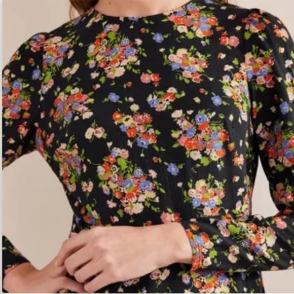 NWT Boden Crew Neck Fit-and-Flare Dress Black, Wild Cluster - Picture 2 of 7